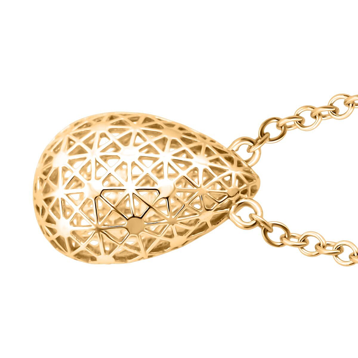 Treasure of Siam - Sterling Silver Openwork Teardrop Necklace (Size - 18 + 1 Ext) with Lobster Clasp in Yellow Gold Plating 8239675 3