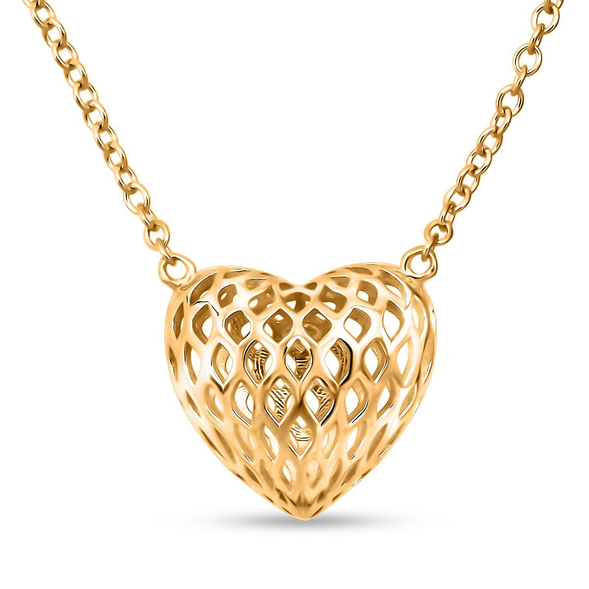 Treasure of Siam - Sterling Silver Heart Necklace (Size - 18 + 1 Ext) with Lobster Clasp in Yellow Gold Plating 8239704 0