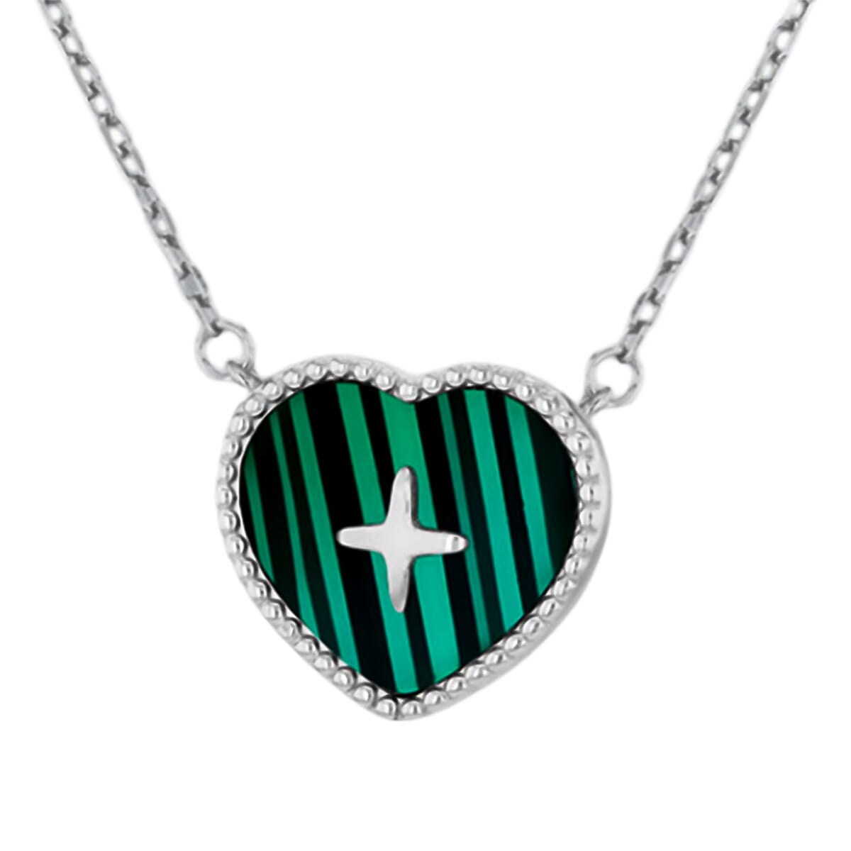 Designer Inspired Closeout - Sterling Silver Malachite Heart Necklace (Size - 18) 7778055 0