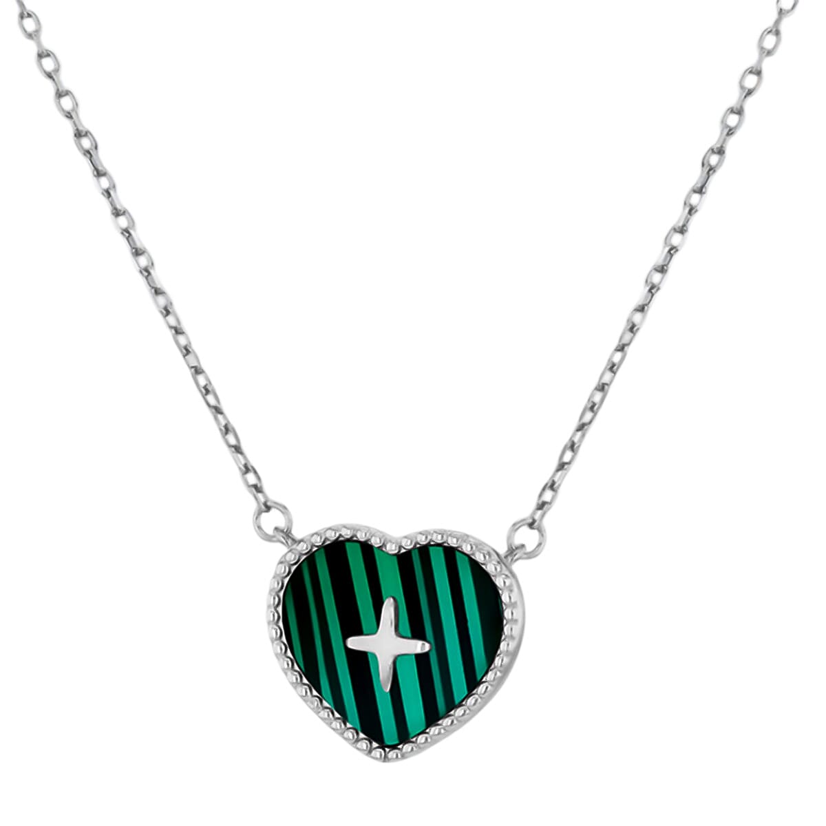 Designer Inspired Closeout - Sterling Silver Malachite Heart Necklace (Size - 18) 7778055 1