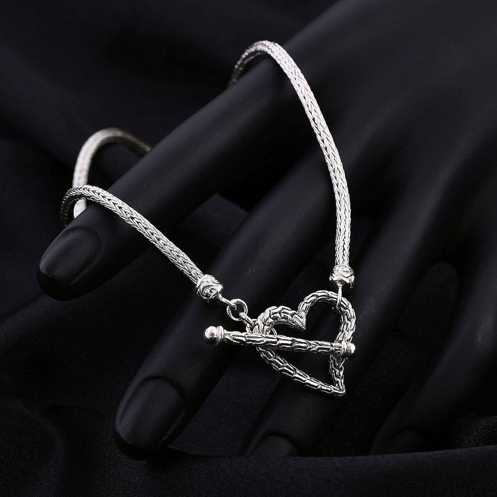 Royal Bali Collection - Designer Inspired Artisan Crafted Heart Toggle Necklace in Sterling Silver (Size - 20), Silver Wt. 20.02 Gms
