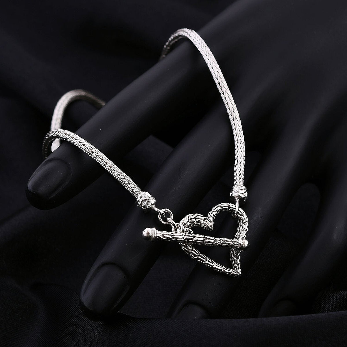 Royal Bali Collection - Designer Inspired Artisan Crafted Heart Toggle Necklace in Sterling Silver (Size - 20), Silver Wt. 20.02 Gms 7702691 2