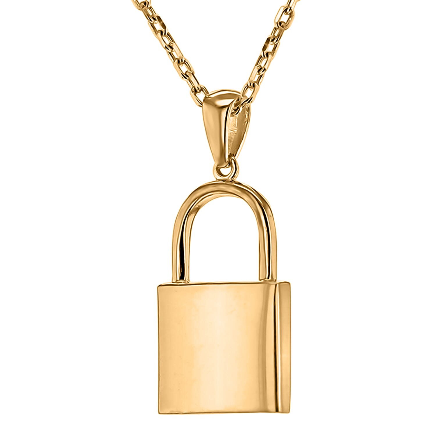 Sterling Silver Yellow Gold Plated 11.4mm x 25.5mm Padlock Adjustable Necklace 17.5 Inch to 19.5 Inch 7456994 0