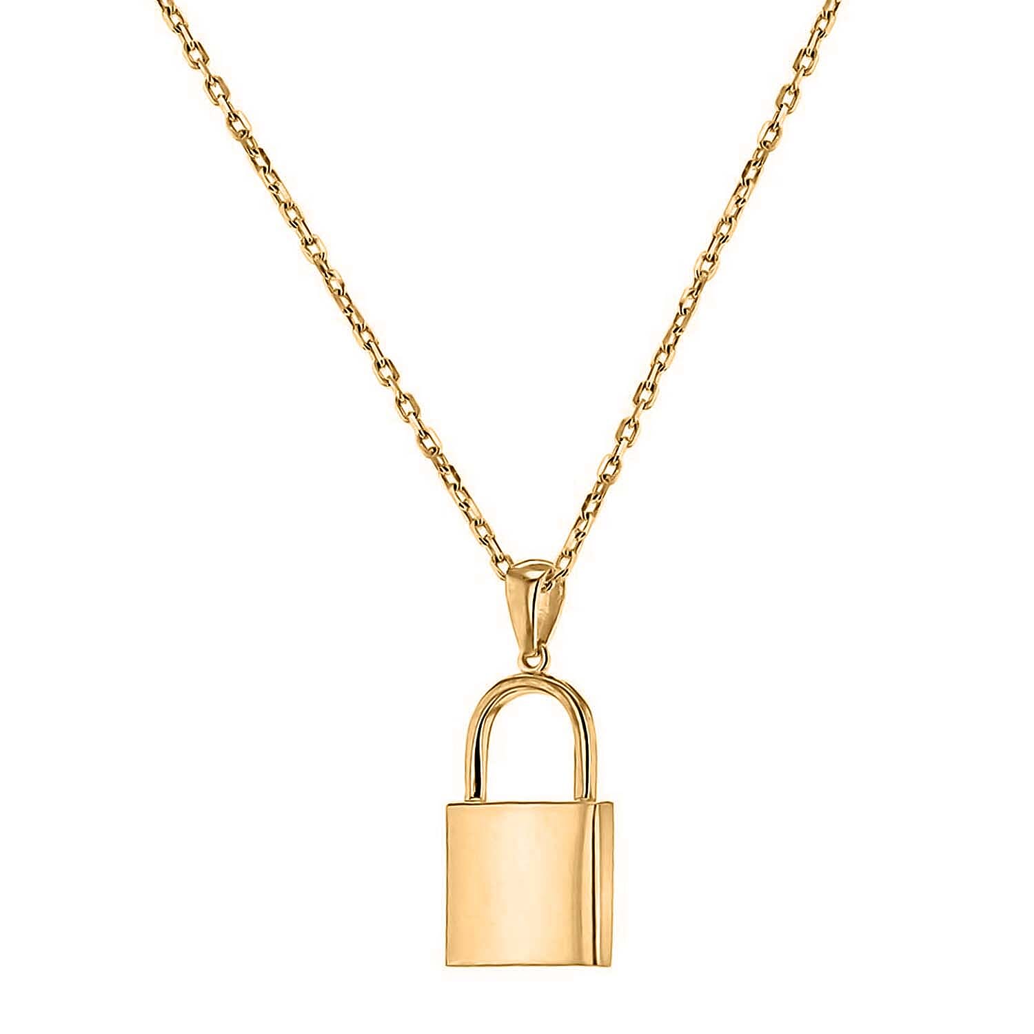 Sterling Silver Yellow Gold Plated 11.4mm x 25.5mm Padlock Adjustable Necklace 17.5 Inch to 19.5 Inch 7456994 2