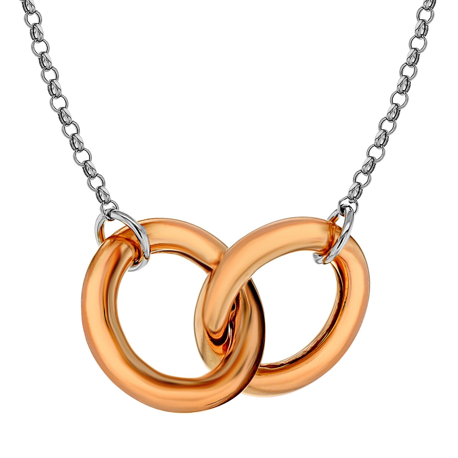 Sterling Silver Rhodium and Rose Gold Plated Double Rings Adjustable Necklace 17 Inch to 18 Inch 7317697 0