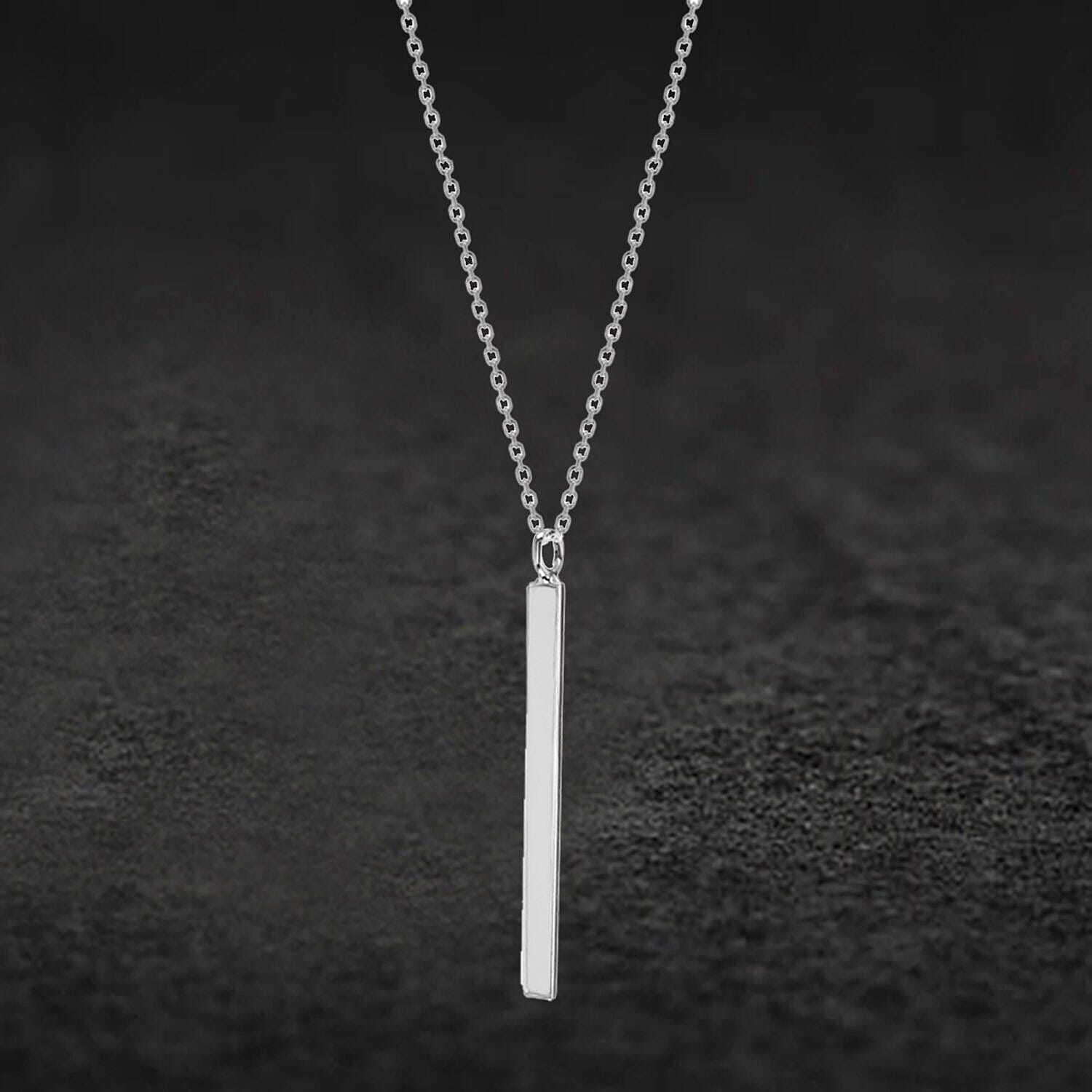 Sterling Silver 3mm x 40mm Vertical Bar Necklace 17 Inch 7456886 1