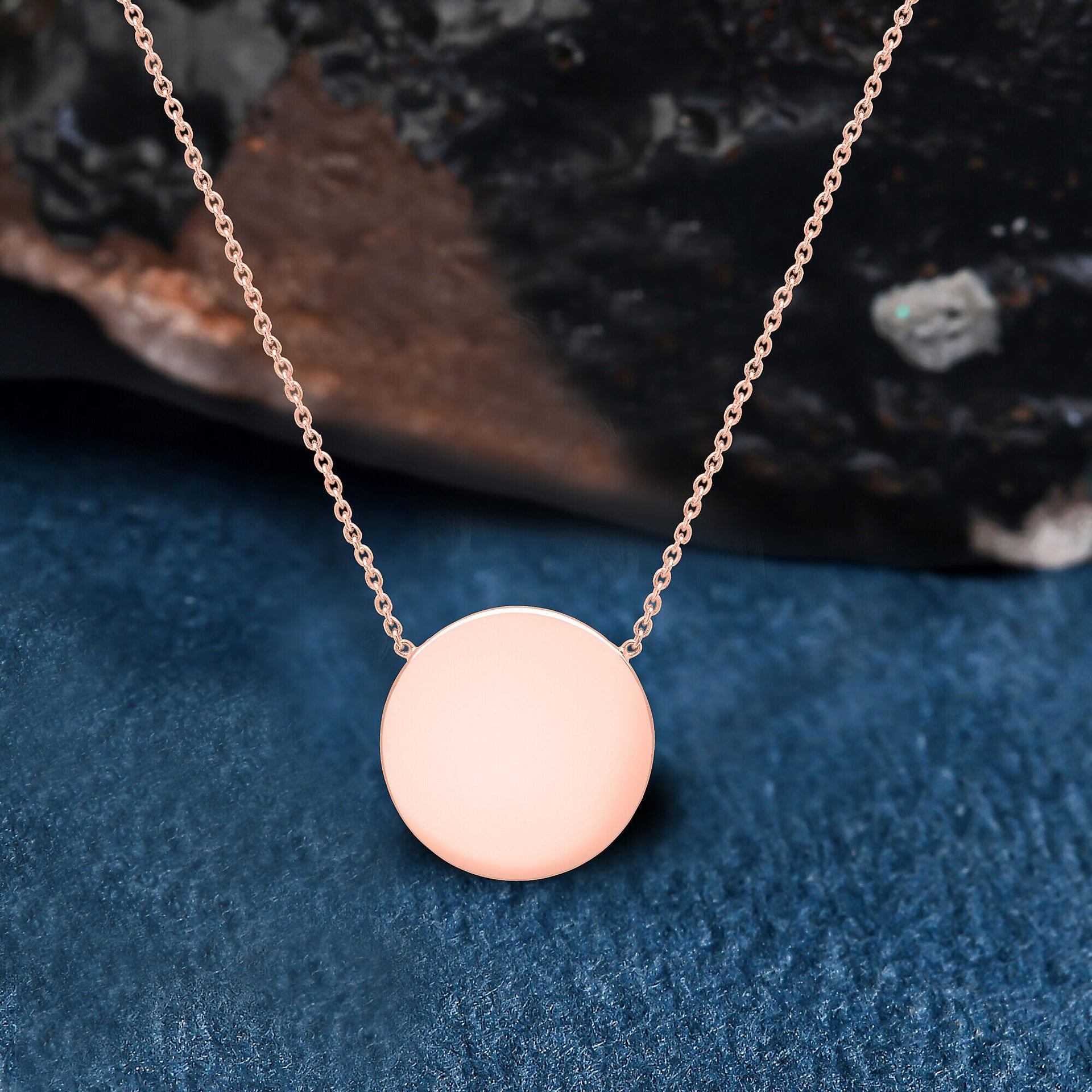 Sterling Silver Rose Gold Plated 15mm Disc Pendant Adjustable Necklace 16 Inch to 17 Inch 7456902 1