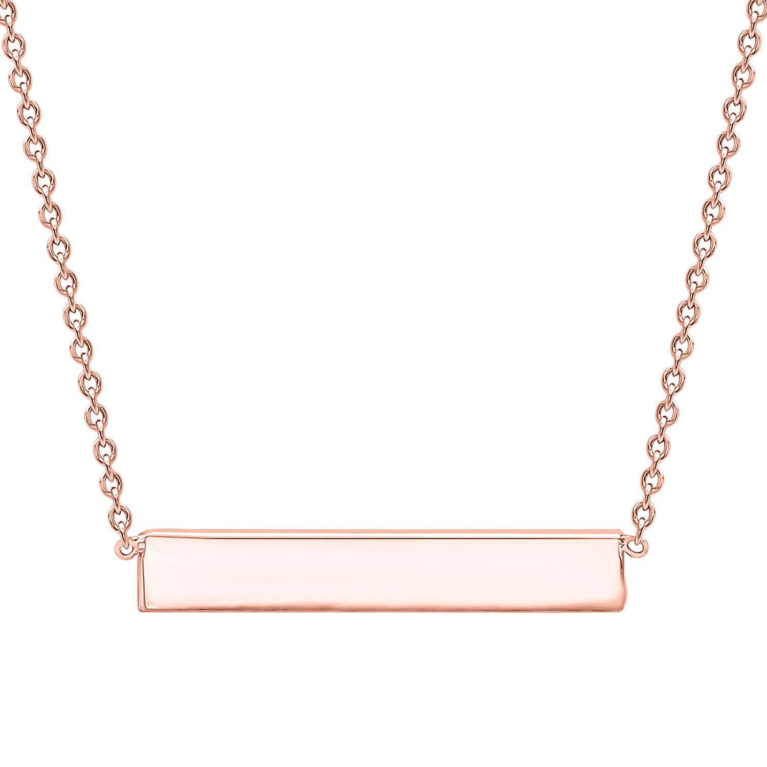 Sterling Silver Rose Gold Plated 32mm x 5mm Horizontal Bar Necklace 17 Inch 7456904 0