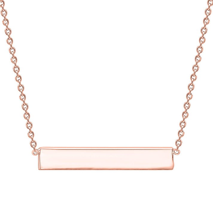 Sterling Silver Rose Gold Plated 32mm x 5mm Horizontal Bar Necklace 17 Inch 7456904 1