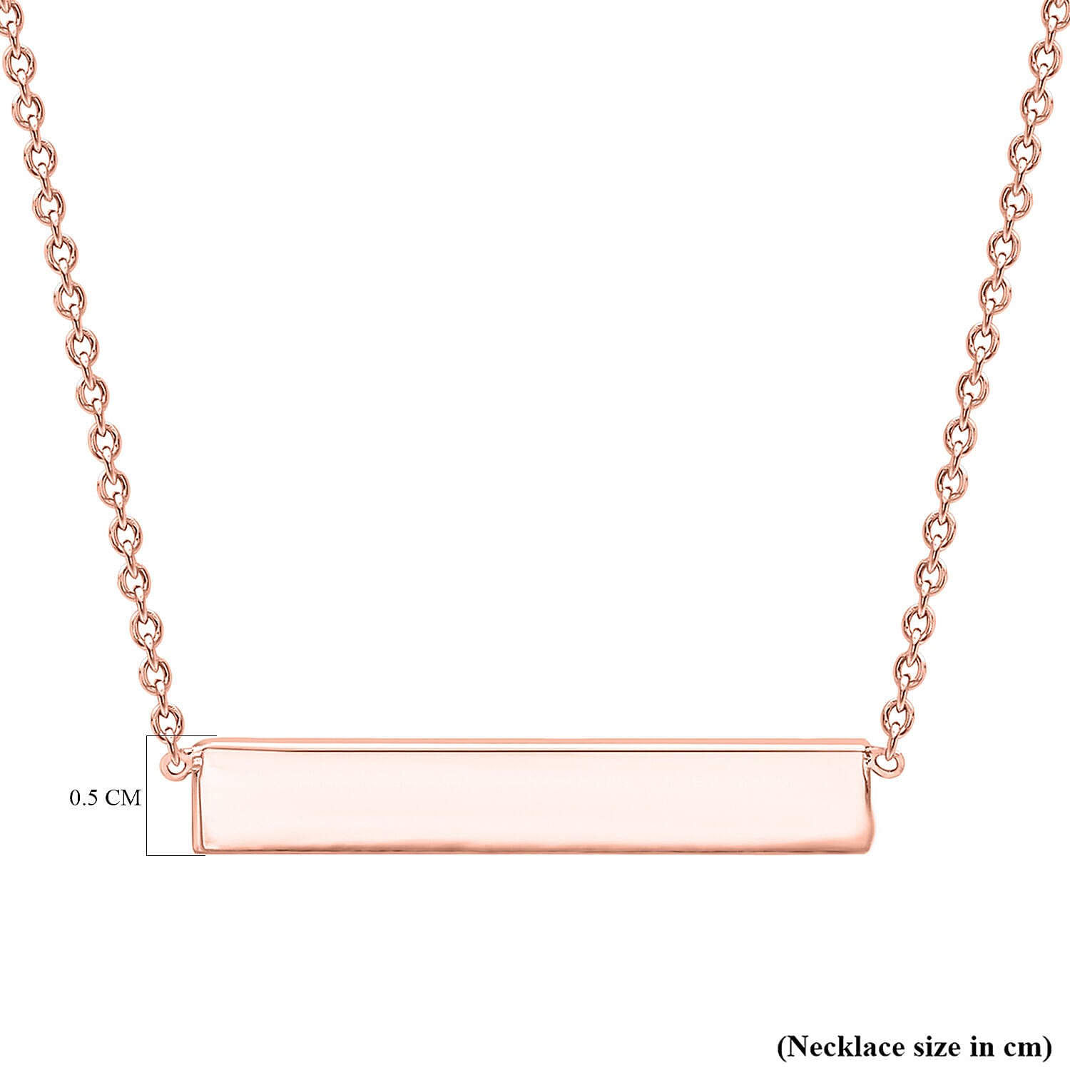Sterling Silver Rose Gold Plated 32mm x 5mm Horizontal Bar Necklace 17 Inch 7456904 3