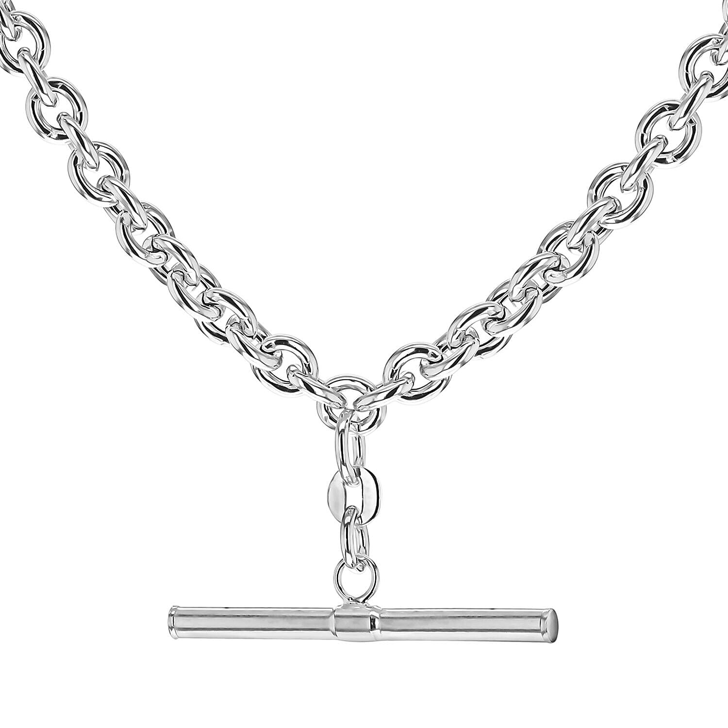 Sterling Silver 31mm x 2.6mm T Bar 4.6mm Belcher Chain Albert Clasp Necklace 18 Inch 7317575 0