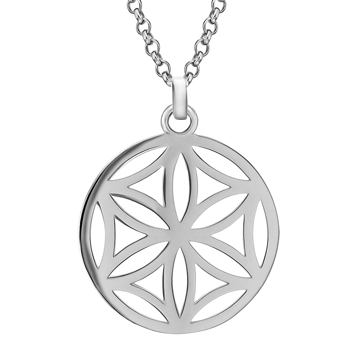 Sterling Silver Rhodium Plated Daisy Design Disc Pendant on Adjustable Chain Necklace 20 Inch 7317671 0