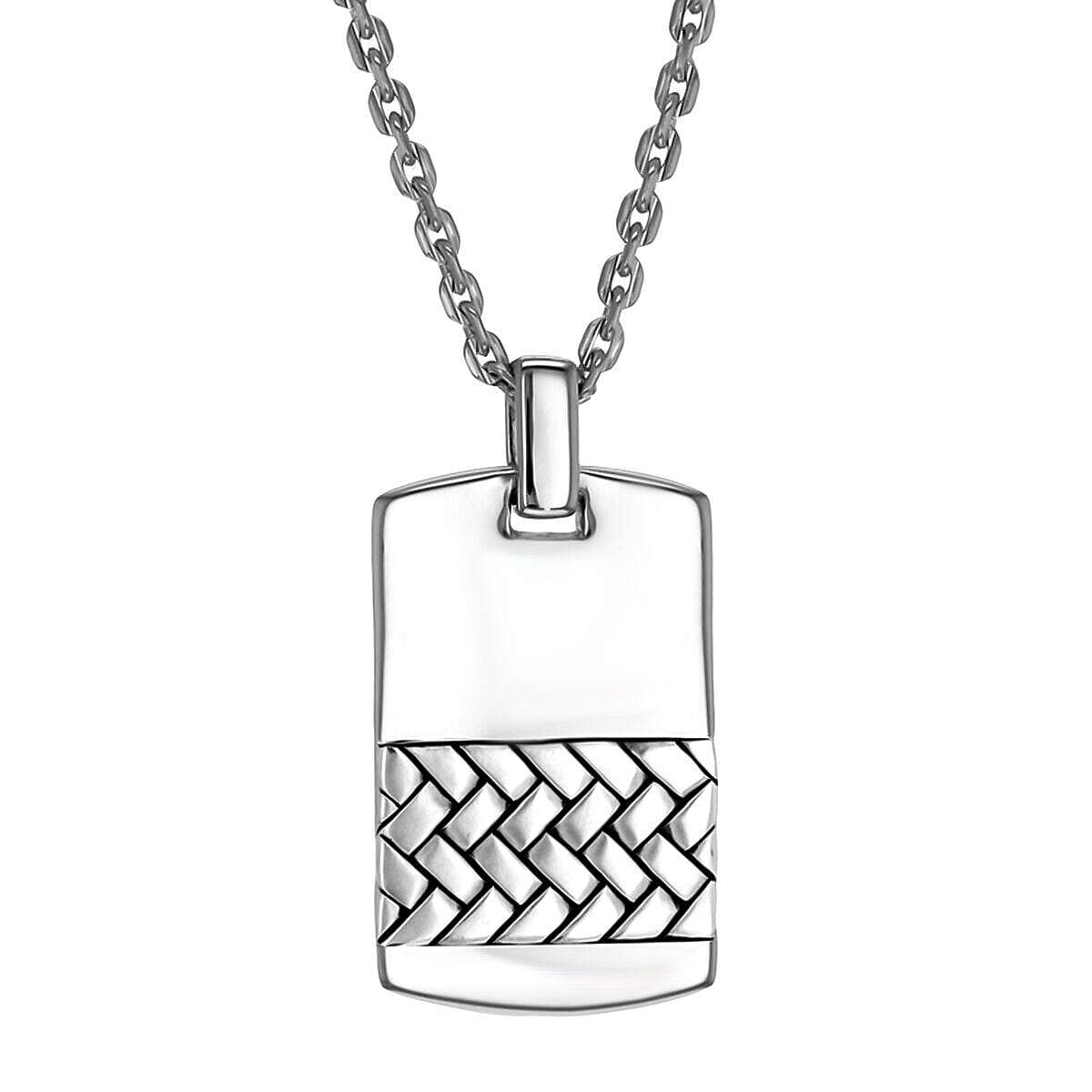 Sterling Silver 17mm x 33mm Herringbone Patterned Dog Tag Pendant on Adjustable Chain 20 Inch to 22 Inch 7317731 0