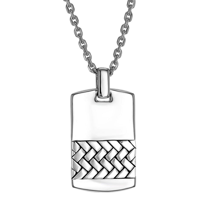 Sterling Silver 17mm x 33mm Herringbone Patterned Dog Tag Pendant on Adjustable Chain 20 Inch to 22 Inch 7317731 1