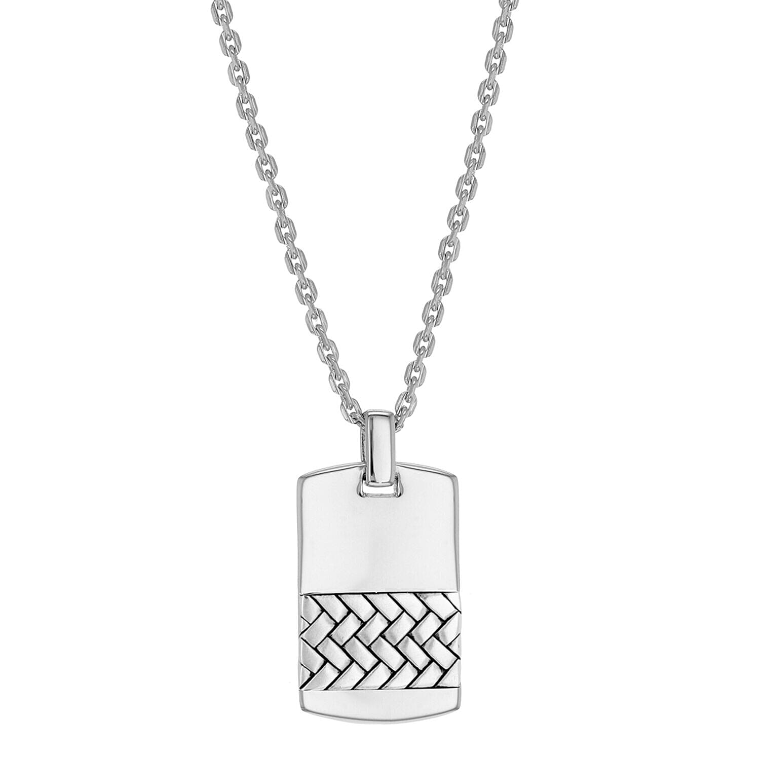 Sterling Silver 17mm x 33mm Herringbone-Patterned Dog Tag Pendant on Adjustable Chain 20 Inch to 22 Inch 7456937 0