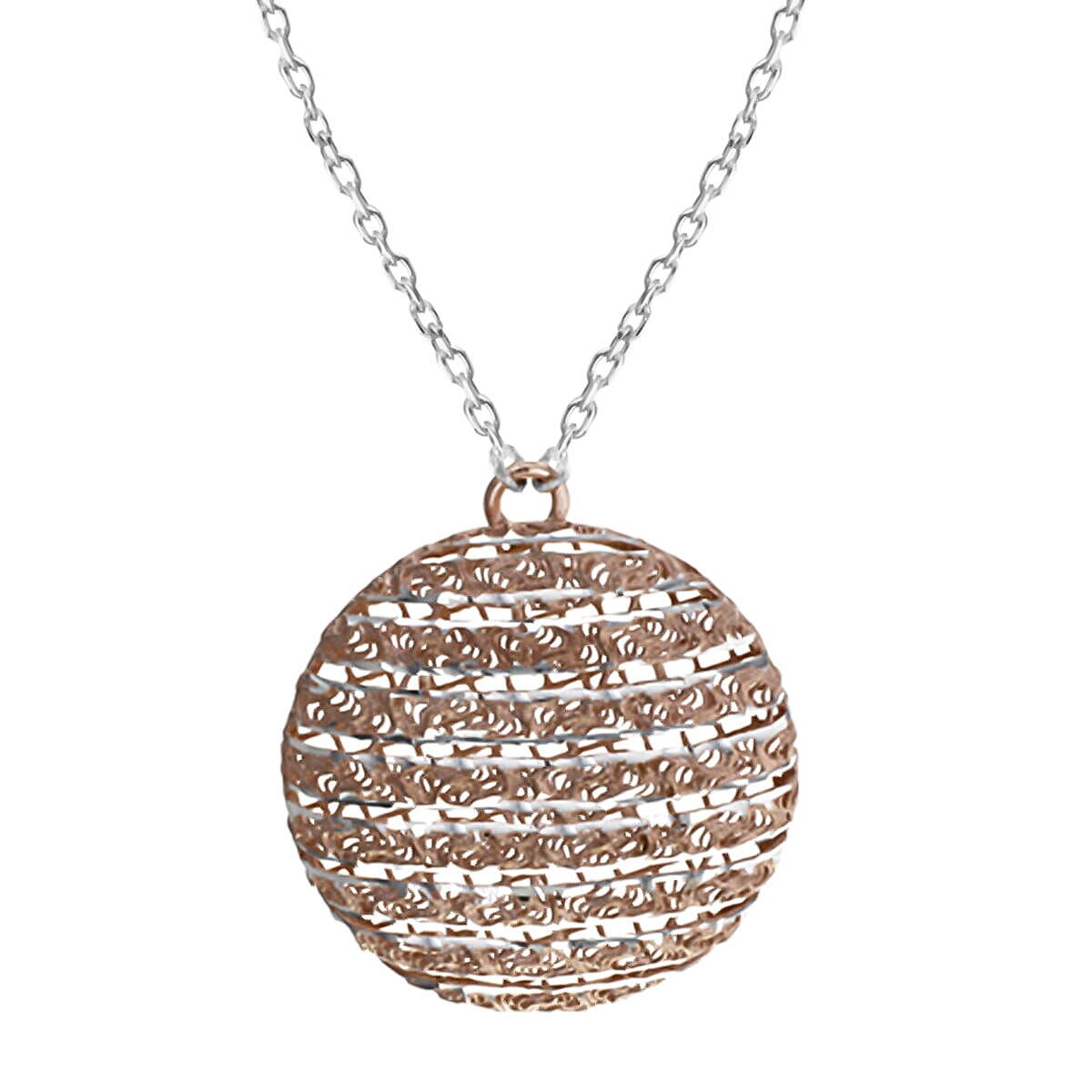 Sterling Silver Two Tone 28mm Textured Round Pendant Necklace 24 Inch 7317717 0