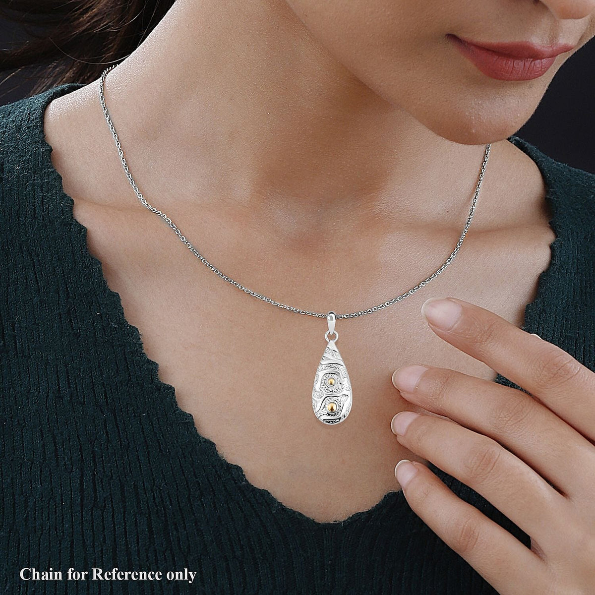 Royal Bali Collection - 18K Yellow Gold and Sterling Silver Teardrop Pendant 7652085 2