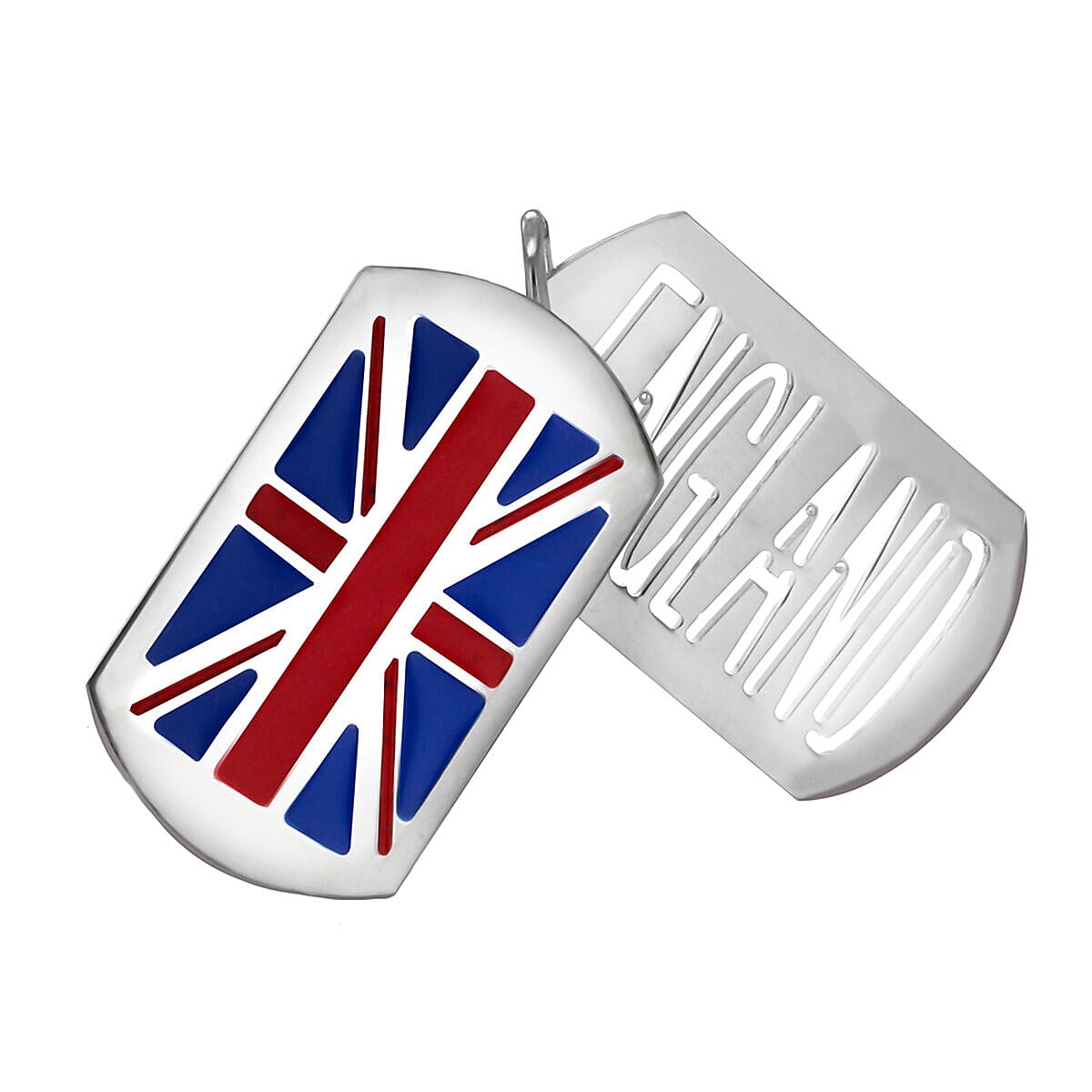 Sterling Silver 21.6mm x 41mm Enamel Union Jack Flag and England Cutout Double Tag Pendant 7318060 0
