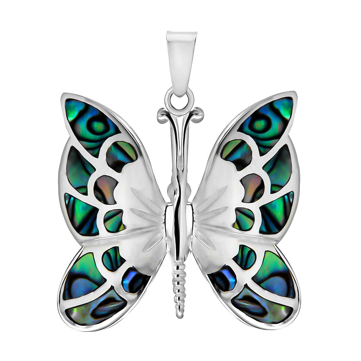 Sterling Silver Paua Shell 30mm x 36mm Butterfly Pendant 7318052 0
