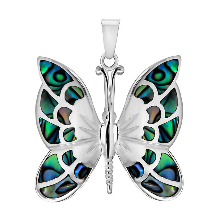 Sterling Silver Paua Shell 30mm x 36mm Butterfly Pendant 7318052 1