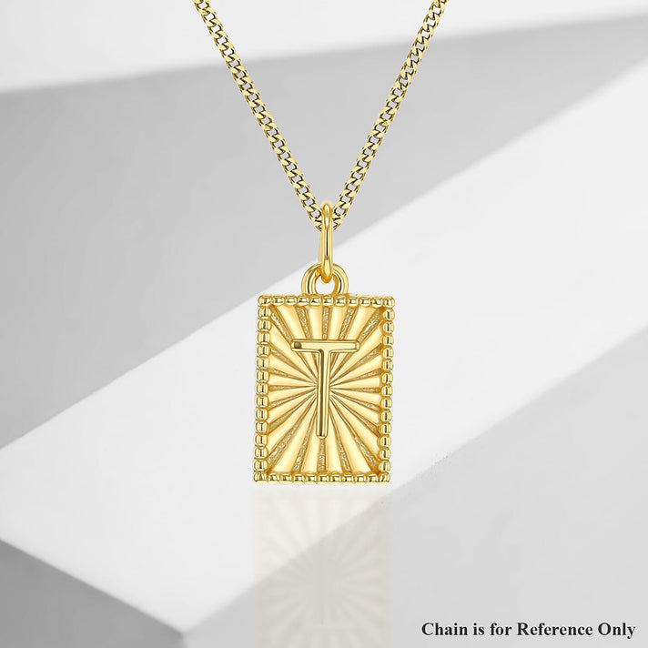 Sterling Silver Yellow Gold Plated 8mm x 17mm Polished Sunray Initial T Initial Pendant 7371023 2