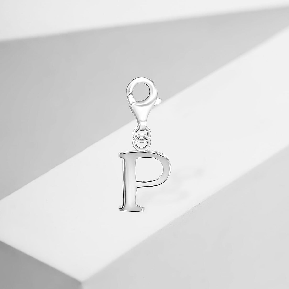 Sterling Silver Plain 10.2mm x 27.3mm P Lobster Clasp Initial Charm 7371734 1