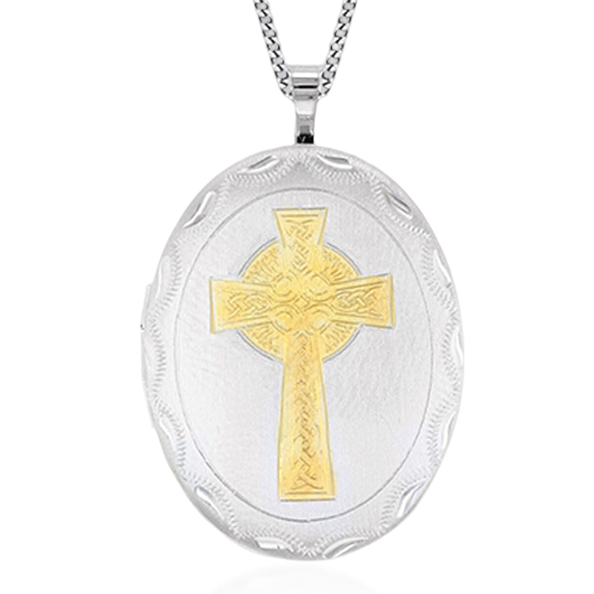 Oval Shape Cross Locket Pendant in White &amp; Yellow Gold Sterling Silver 8104783 0