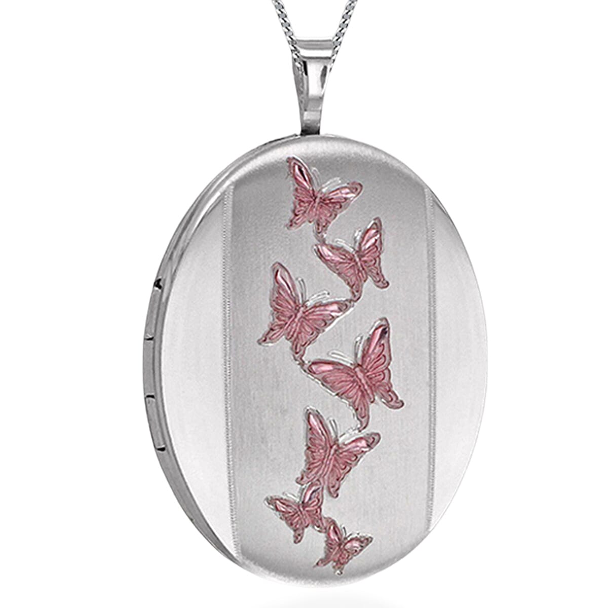 Oval Shape Pink Butterfly Locket Pendant in Sterling Silver 8104784 0