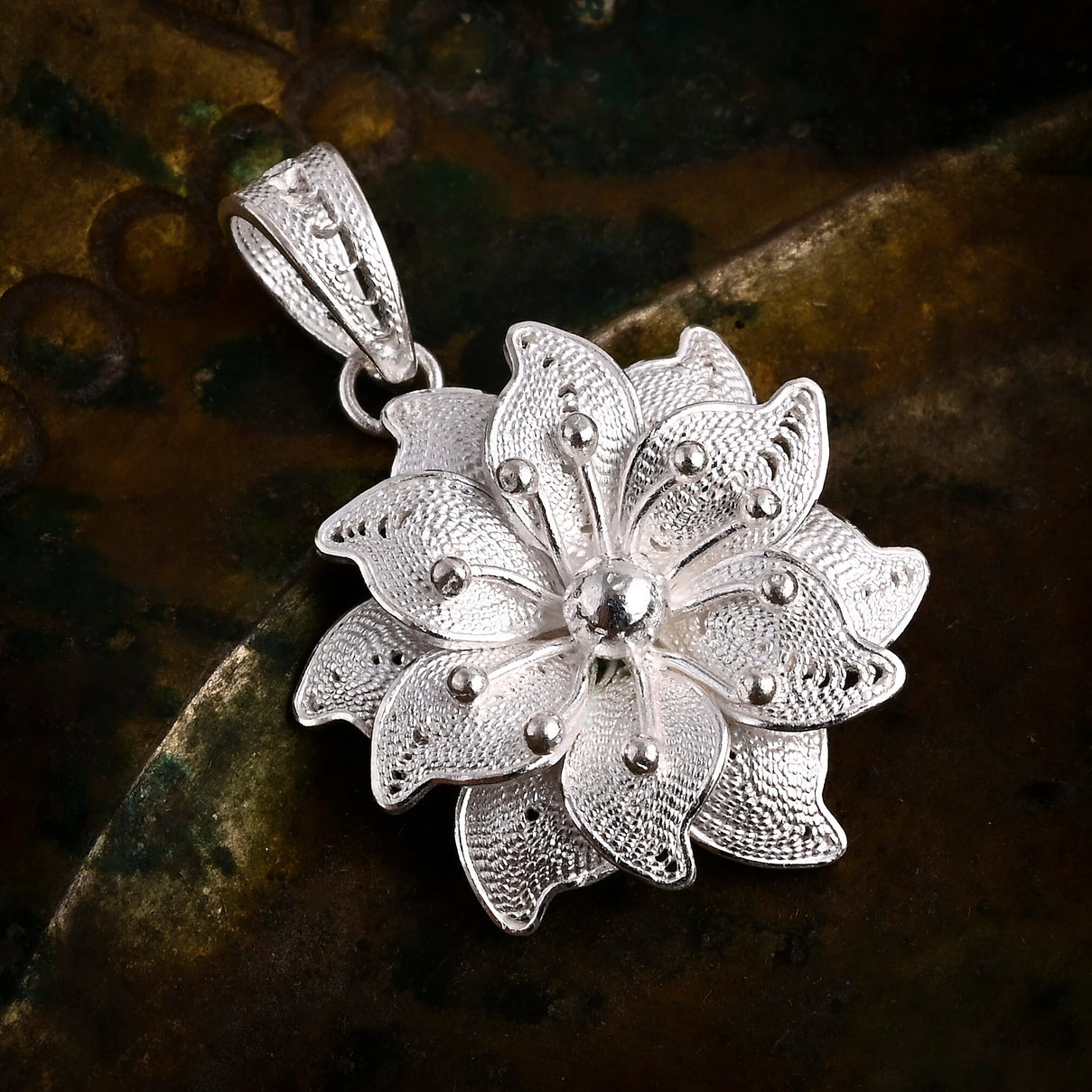 Royal Bali Collection Sterling Silver Flower Pendant 8234852 1