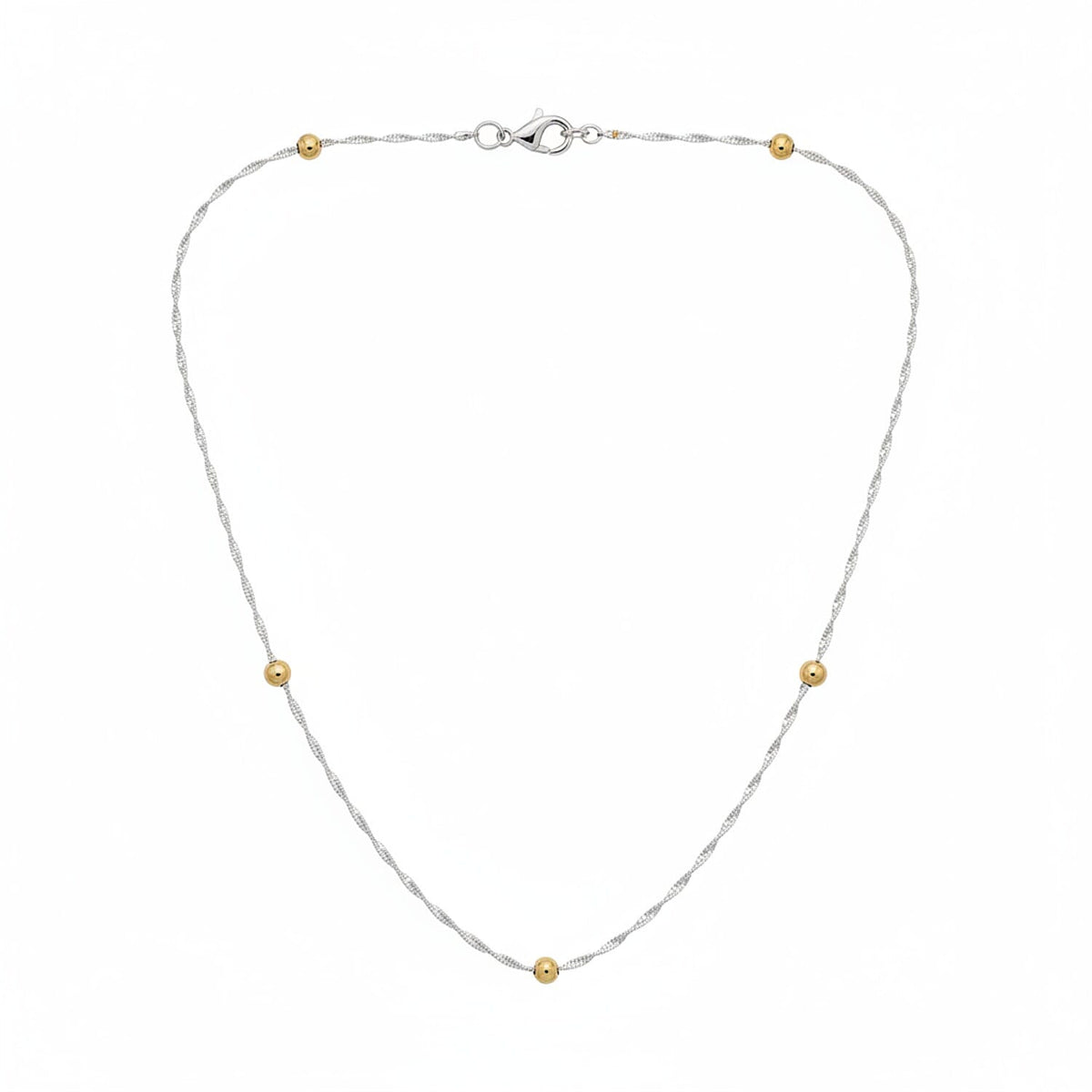 Sterling Silver Rhodium Overlay Twisted Neckalce with Gold Plated Balls (Size 18) 8376262 0