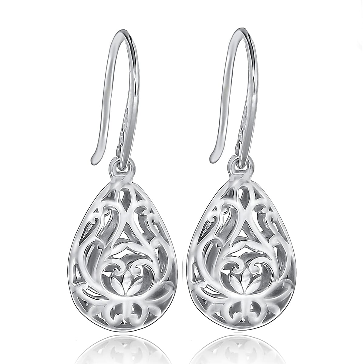 Sterling Silver Rhodium Plated 11mm x 29mm Filigree Teardrop Earrings 8927575 0