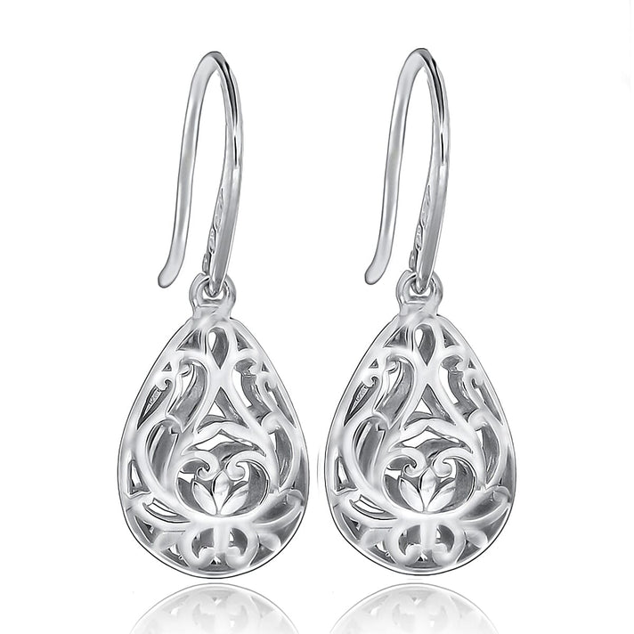 Sterling Silver Rhodium Plated 11mm x 29mm Filigree Teardrop Earrings 8927575 1