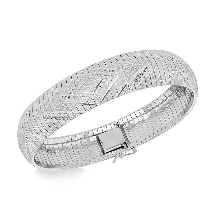Sterling Silver Rhodium Plated 14.3mm Diamond Cut Rhombus-Pattern Cleopatra Bracelet 7.5 Inch 8928904 1