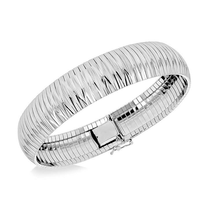 Sterling Silver Rhodium Plated 14.3mm Striated Cleopatra Bracelet 7.5 Inch 8928903 1