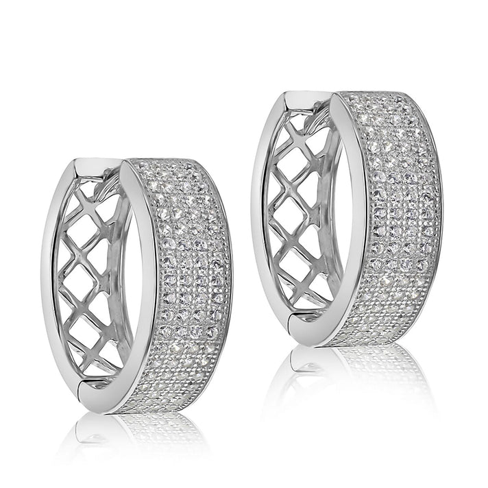 Sterling Silver Rhodium Plated 16 x 1mm CZ 4-Row Creole Earrings 8927634 1