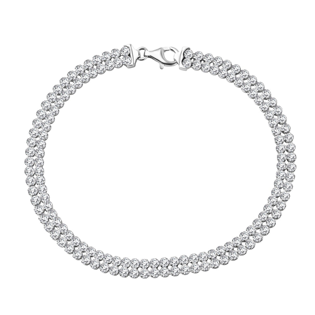 Sterling Silver Rhodium Plated 2mm Round CZ Double-Row Tennis Bracelet (Size 7.5)