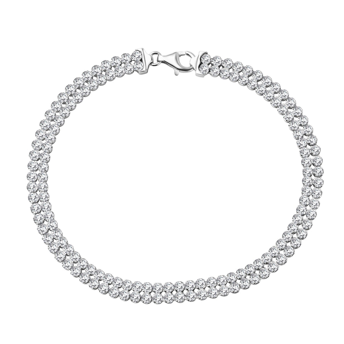 Sterling Silver Rhodium Plated 2mm Round CZ Double-Row Tennis Bracelet 7.5 Inch 8928880 0