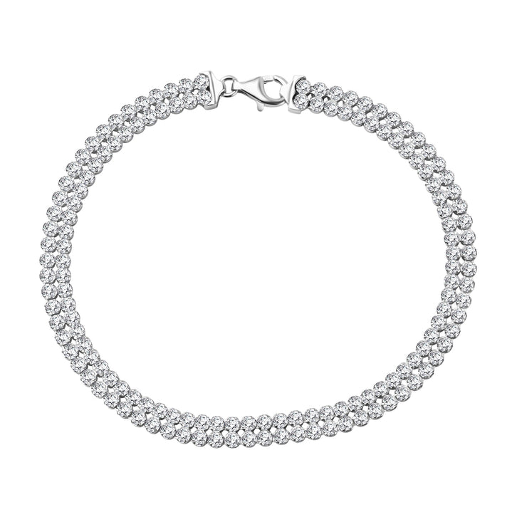 Sterling Silver Rhodium Plated 2mm Round CZ Double-Row Tennis Bracelet 7.5 Inch 8928880 1