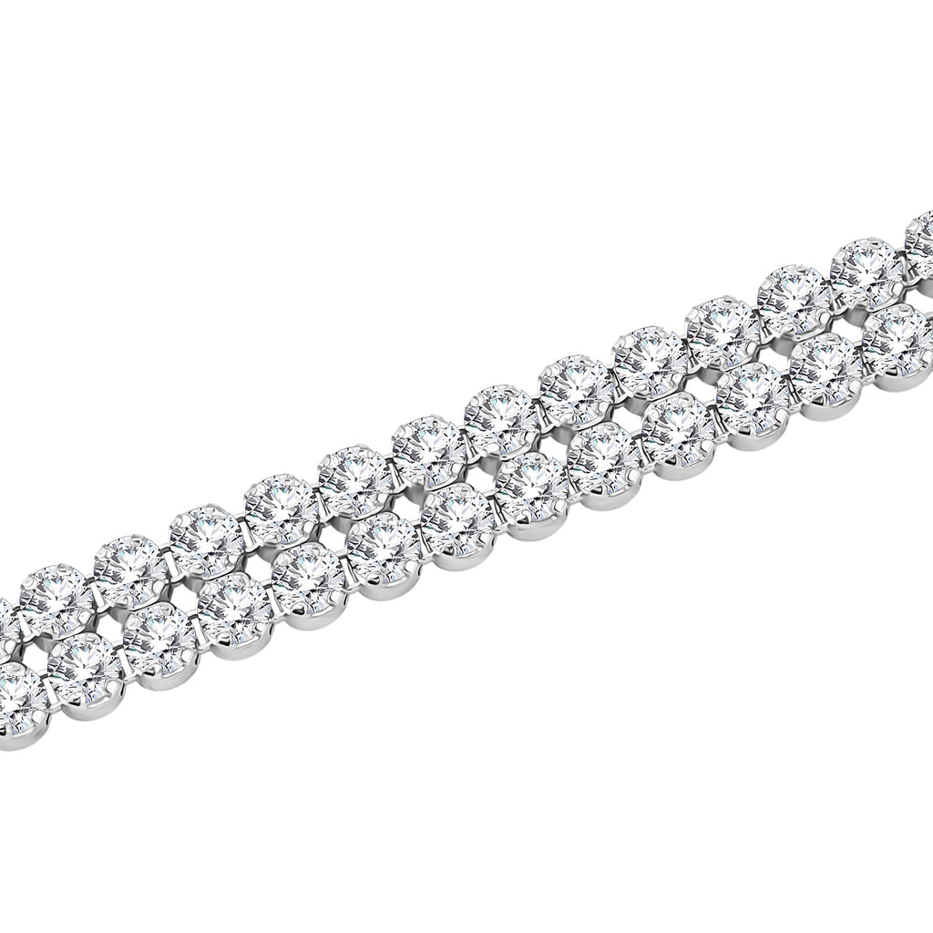 Sterling Silver Rhodium Plated 2mm Round CZ Double-Row Tennis Bracelet (Size 7.5)