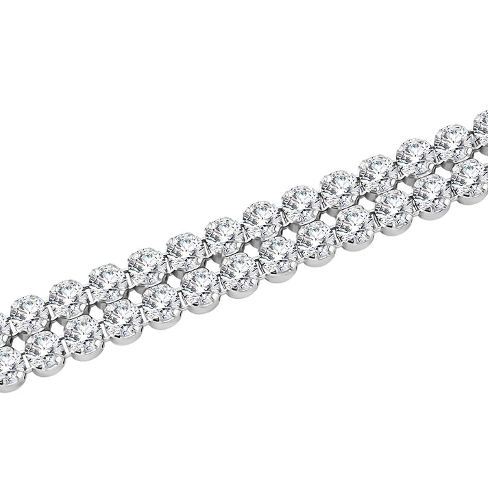 Sterling Silver Rhodium Plated 2mm Round CZ Double-Row Tennis Bracelet 7.5 Inch 8928880 2