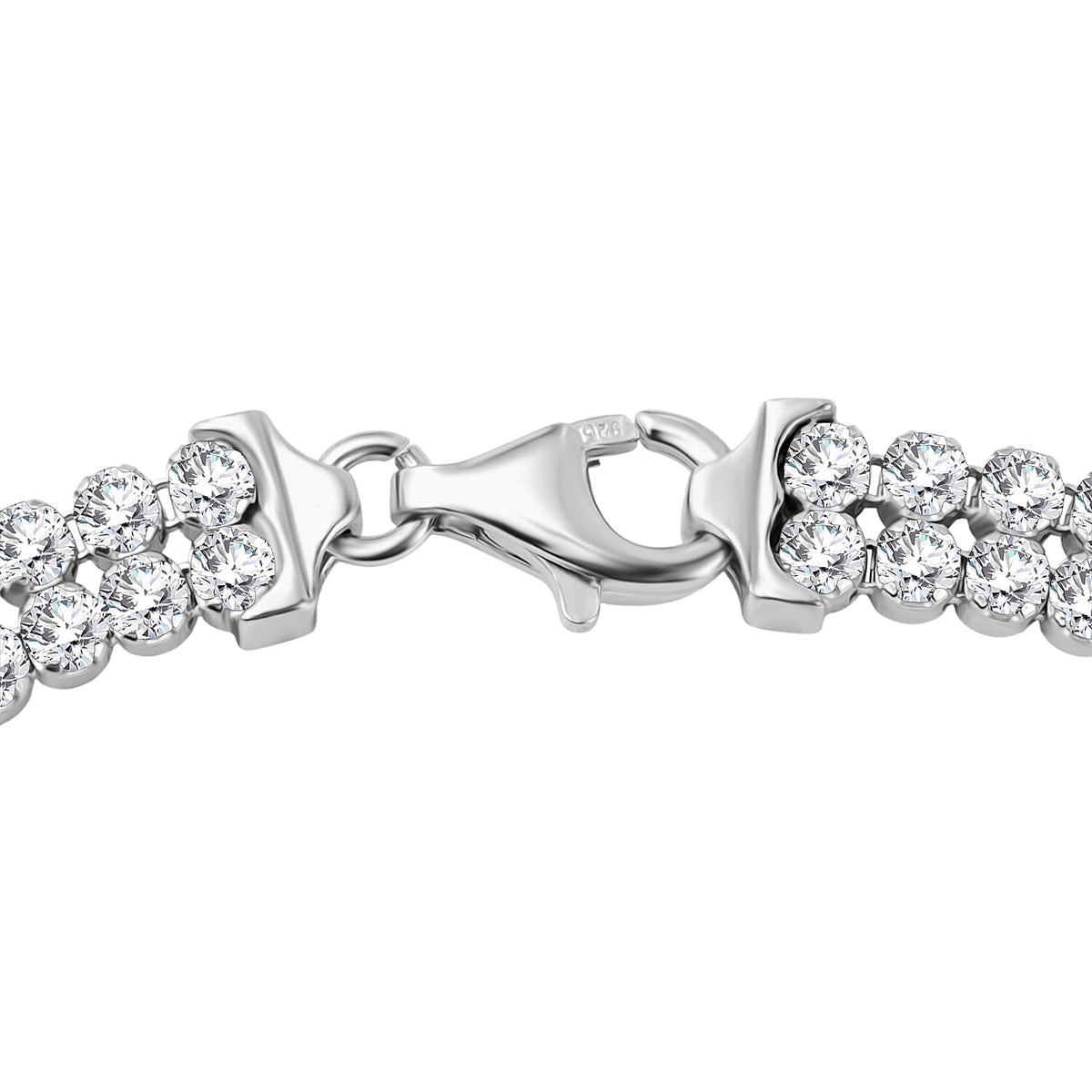 Sterling Silver Rhodium Plated 2mm Round CZ Double-Row Tennis Bracelet 7.5 Inch 8928880 2