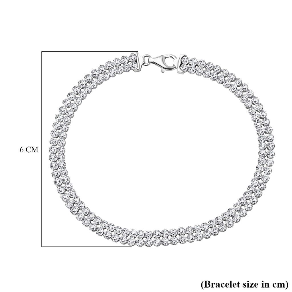 Sterling Silver Rhodium Plated 2mm Round CZ Double-Row Tennis Bracelet (Size 7.5)
