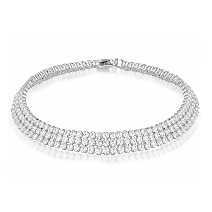 Sterling Silver Rhodium Plated 2mm Round CZ Triple-Row Tennis Bracelet 7.5 Inch 8928881 1