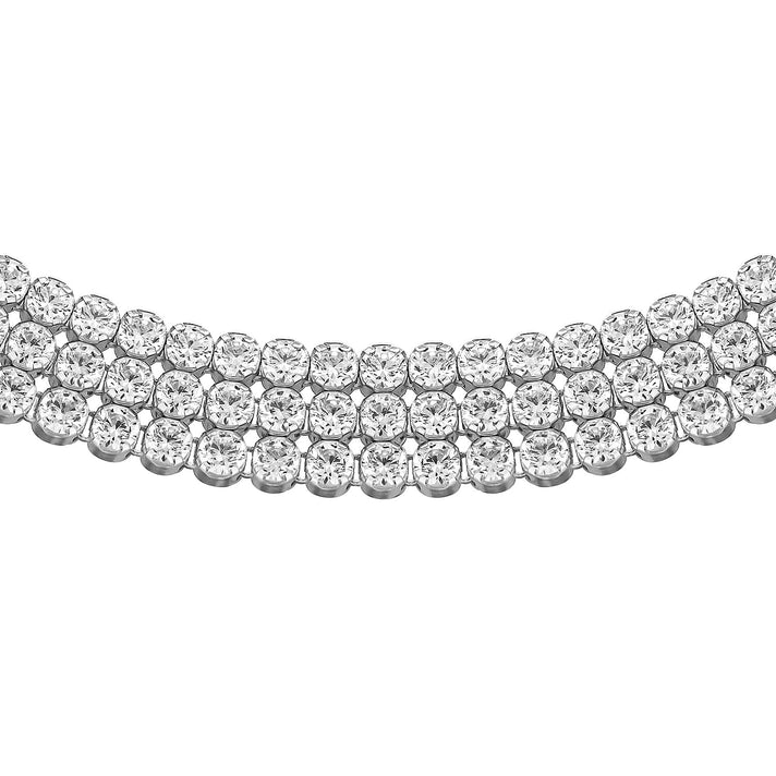 Sterling Silver Rhodium Plated 2mm Round CZ Triple-Row Tennis Necklace 17 Inch 8928815 1