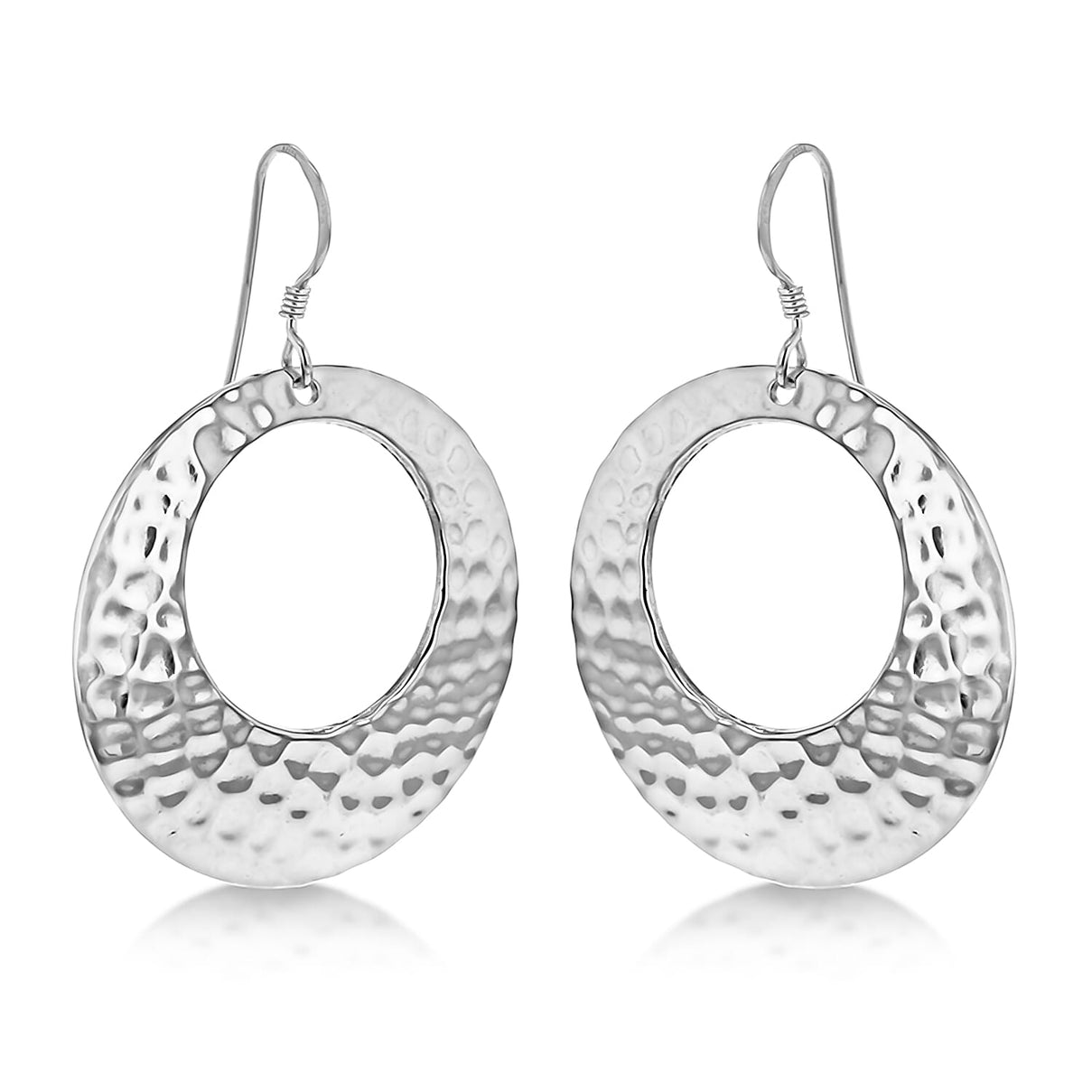Sterling Silver Rhodium Plated 3mm x 43mm Round Hammered Cutout Drop Earrings 8927584 0