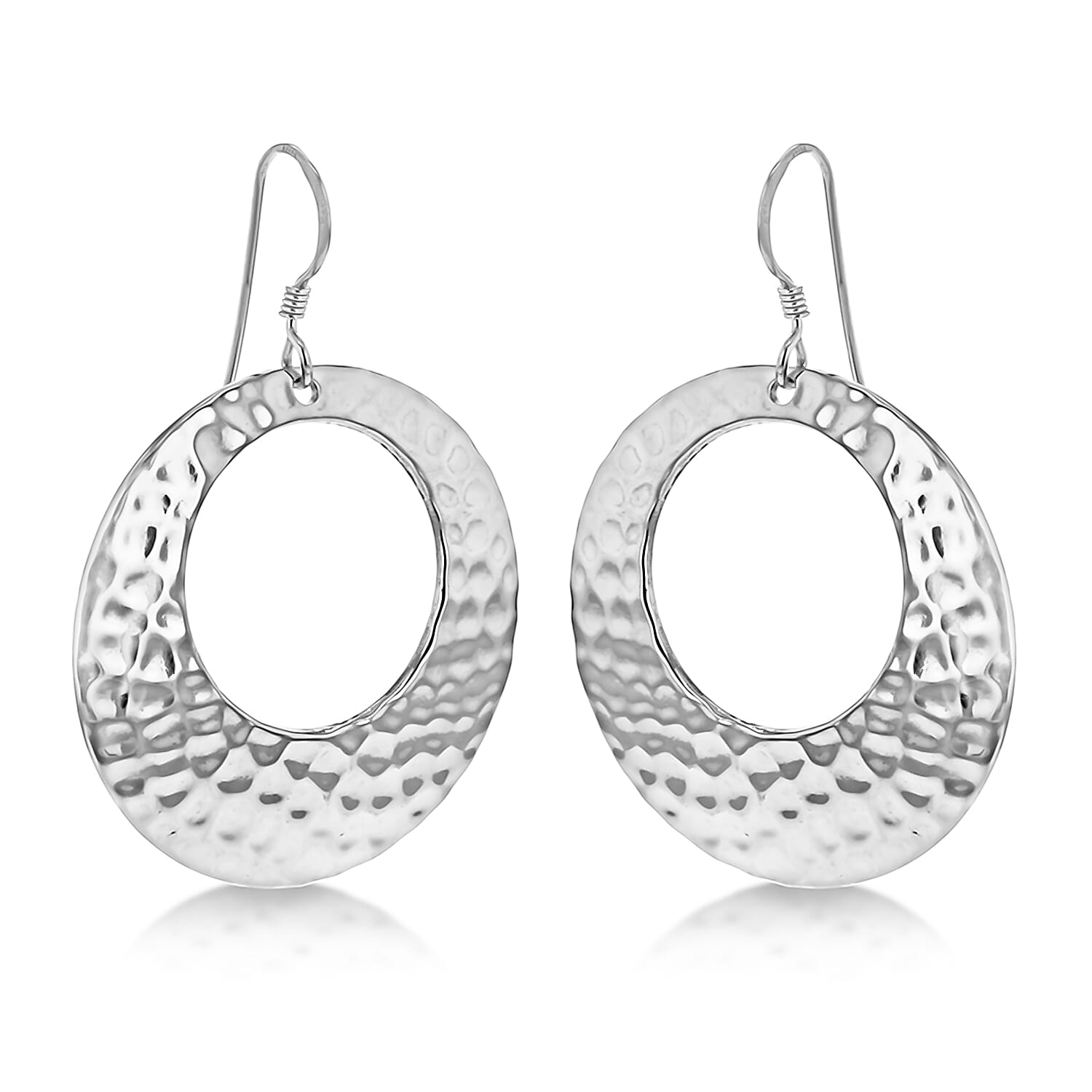 Sterling Silver Rhodium Plated 3mm x 43mm Round Hammered Cutout Drop Earrings 8927584 0