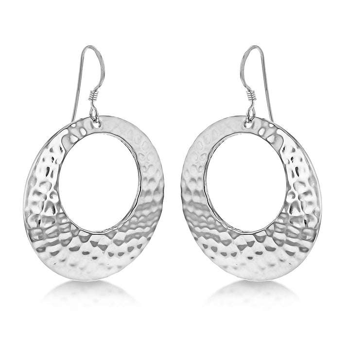 Sterling Silver Rhodium Plated 3mm x 43mm Round Hammered Cutout Drop Earrings 8927584 1