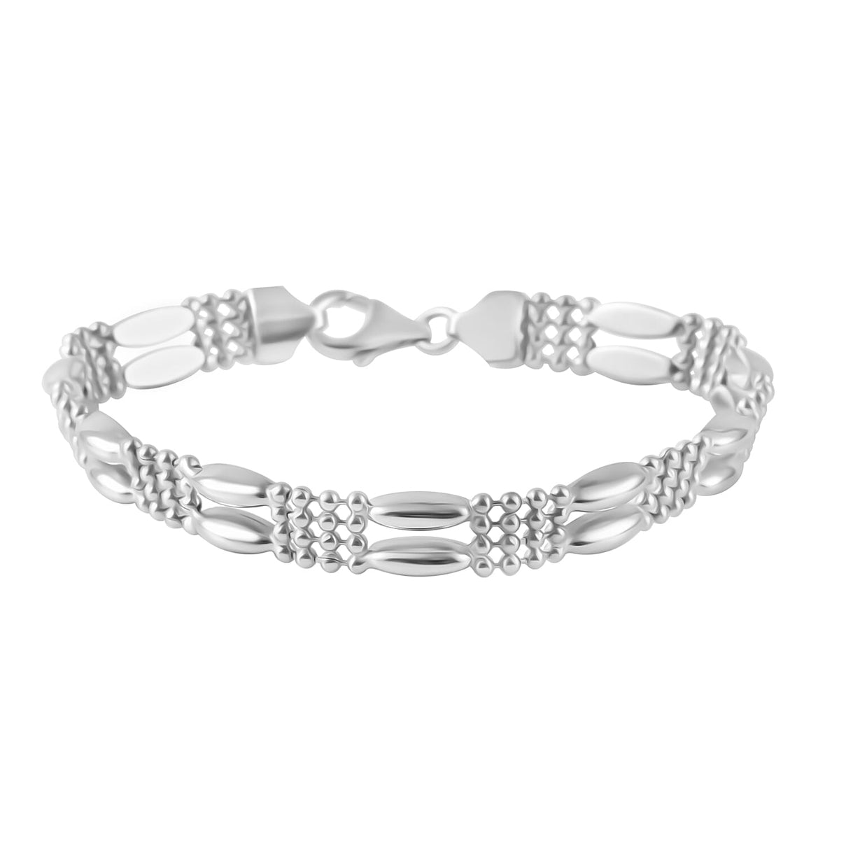 Sterling Silver Rhodium Plated 7.2mm Double Oval and Balls Bracelet 7.5 Inch 7315160 0