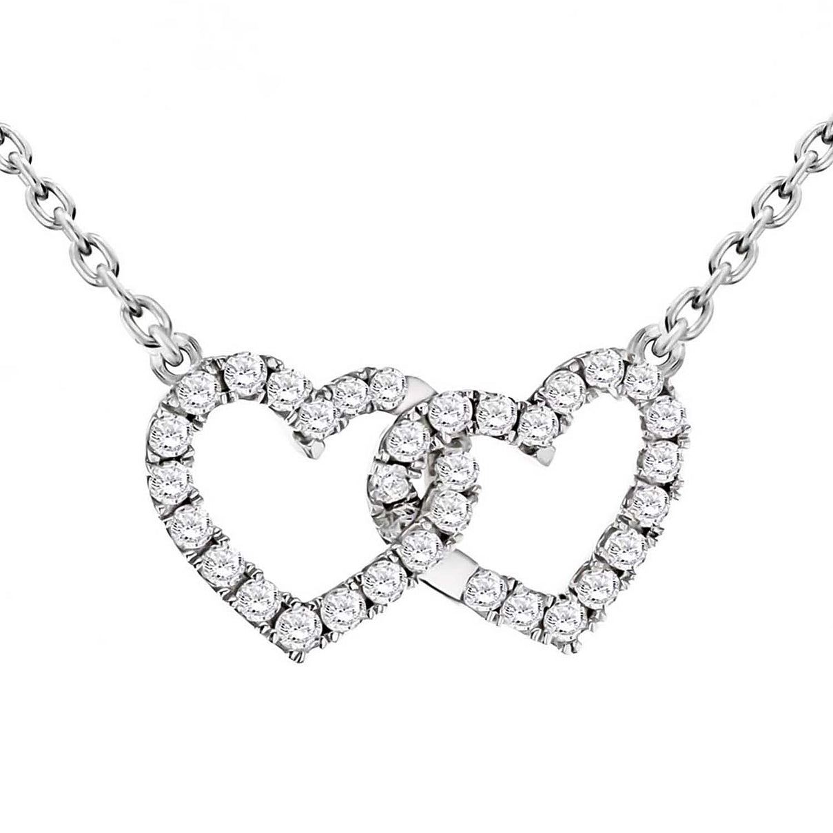 Sterling Silver Rhodium Plated CZ 19mm x 1mm Double-Heart Adjustable Necklet 15.5 - 16.5 Inch 8928820 0