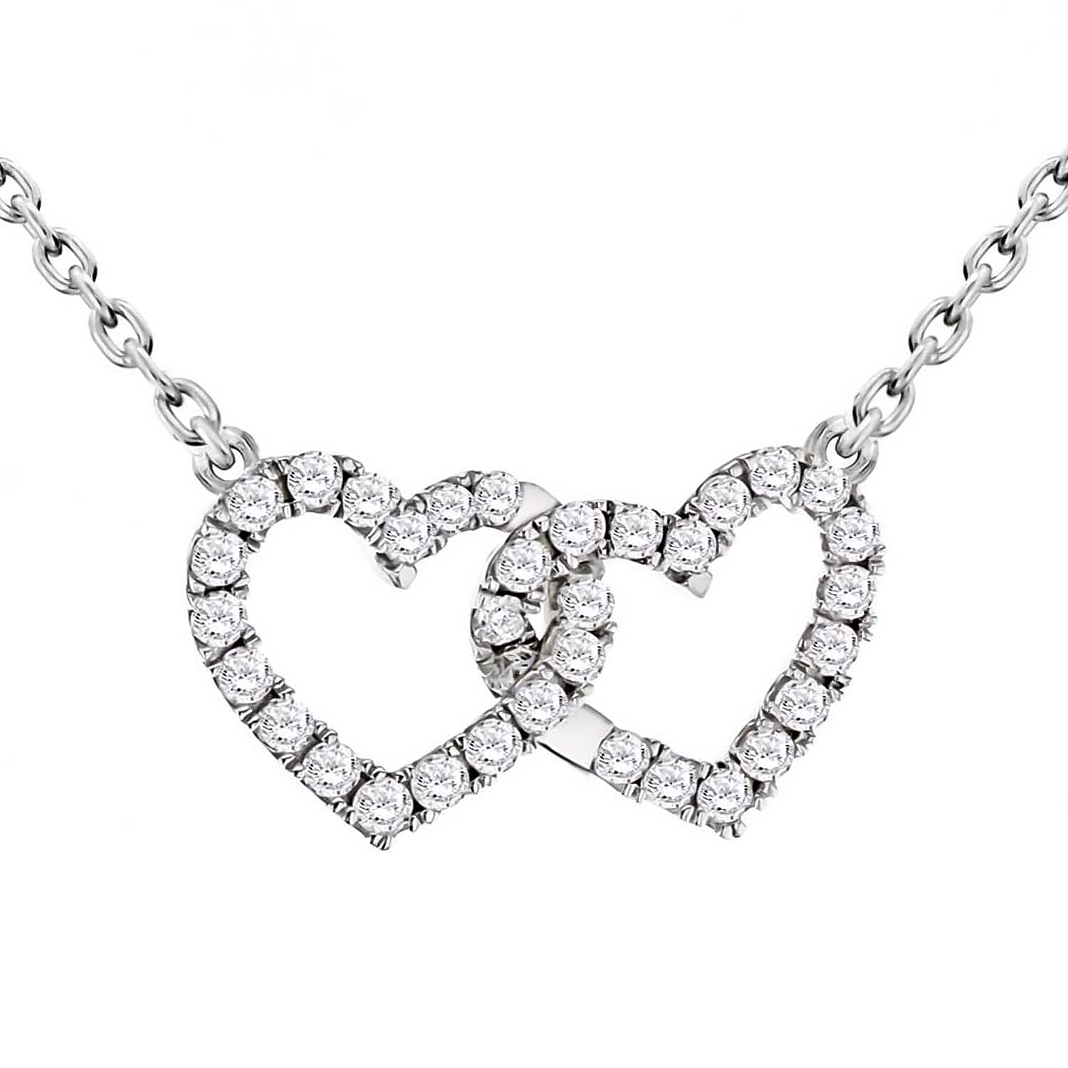 Sterling Silver Rhodium Plated CZ 19mm x 1mm Double-Heart Adjustable Necklet 15.5 - 16.5 Inch 8928820 0